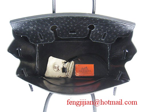 Hermes Birkin 35cm Ostrich Veins Handbag Black 6089 Silver Hardware