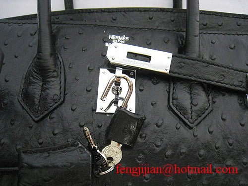 Hermes Birkin 35cm Ostrich Veins Handbag Black 6089 Silver Hardware