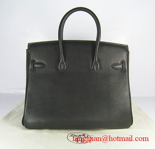 Hermes Birkin 35cm Embossed Veins Leather Bag Black 6089 Silver Hardware