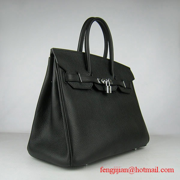 Hermes Birkin 35cm Tendon Veins Leather Bag Black Silver Hardware