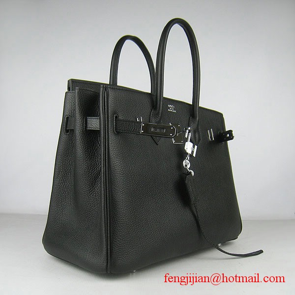 Hermes Birkin 35cm Tendon Veins Leather Bag Black Silver Hardware