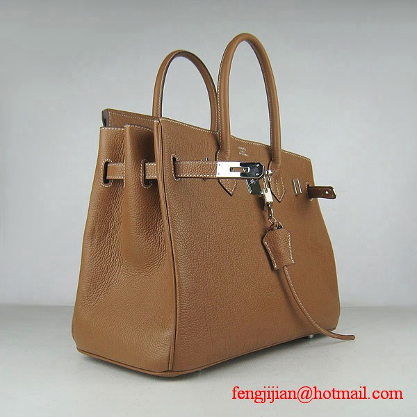 Hermes Birkin 35cm Tendon Veins Leather Bag Light Coffee Silver Hardware