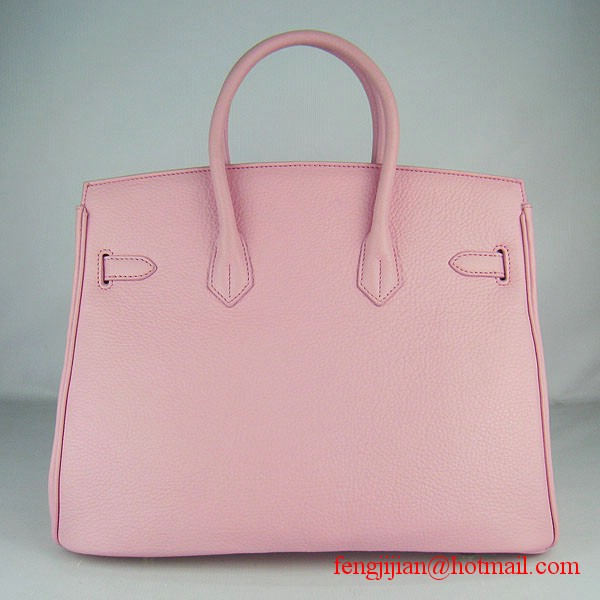 Hermes 35cm Embossed Veins Leather Bag Pink 6089 Silver Hardware