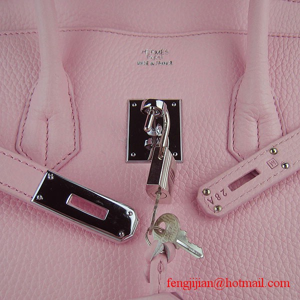 Hermes 35cm Embossed Veins Leather Bag Pink 6089 Silver Hardware