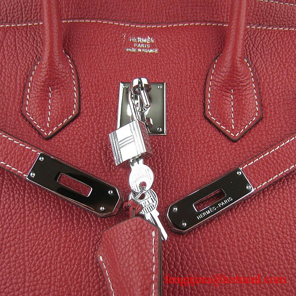 Hermes Birkin 35cm Tendon Veins Leather Bag Red Silver Hardware