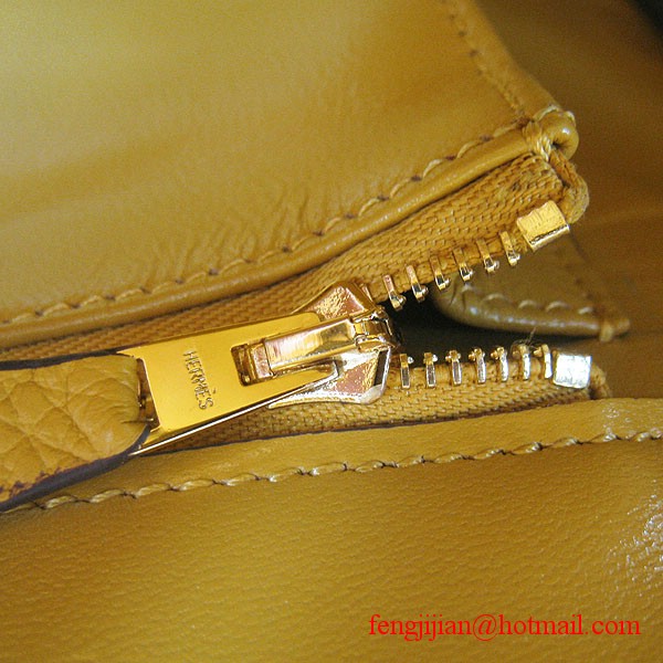 Hermes 35cm Embossed Veins Leather Bag Yellow 6089 Gold Hardware