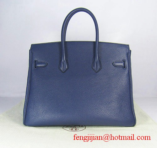 Hermes Birkin 35cm Embossed Veins Leather Bag Dark Blue 6089 Silver Hardware