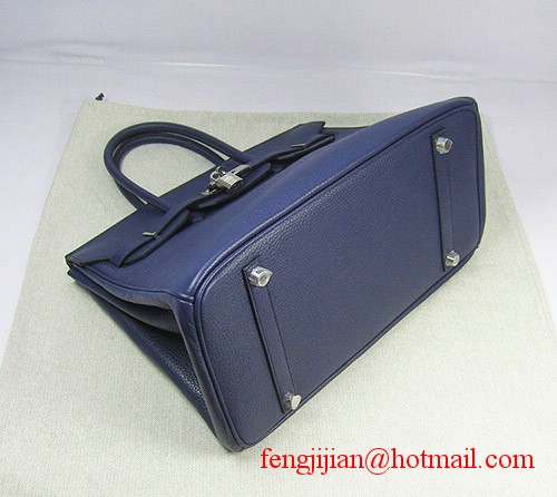 Hermes Birkin 35cm Embossed Veins Leather Bag Dark Blue 6089 Silver Hardware