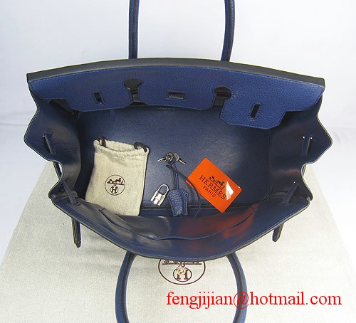 Hermes Birkin 35cm Embossed Veins Leather Bag Dark Blue 6089 Silver Hardware