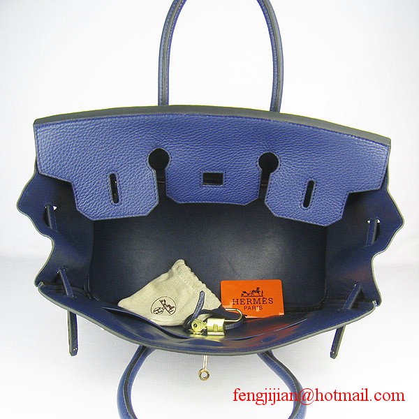 Hermes Birkin 35cm Embossed Veins Leather Bag Dark Blue 6089 Gold Hardware