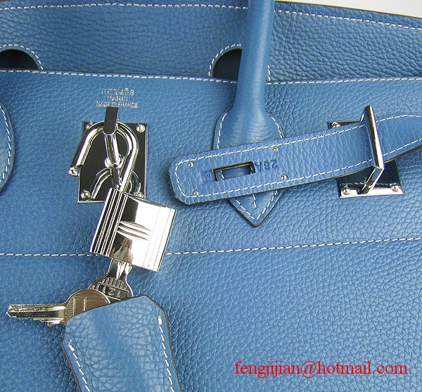 Hermes Birkin 42cm Togo Leather Bag 6109 Blue silver padlock