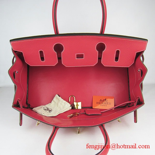 Hermes Birkin 42cm Togo Leather Bag 6109 Red gold padlock