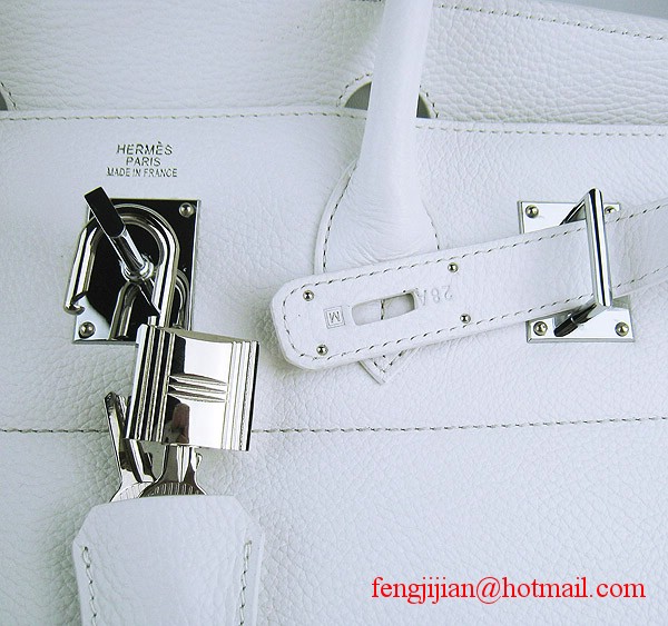 Hermes Birkin 42cm Togo Leather Bag 6109 White silver padlock