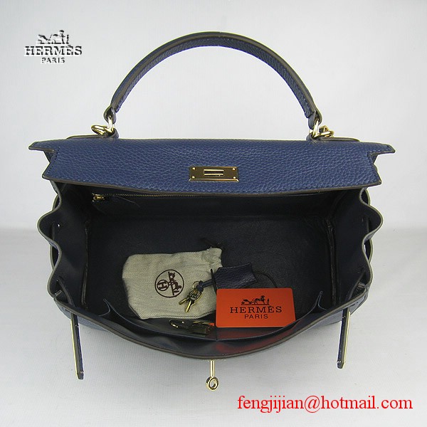 Hermes Kelly 32cm Togo Leather Bag Dark Blue 6108 Gold Hardware