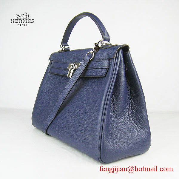 Hermes Kelly 32cm Togo Leather Bag Dark Blue 6108 Silver Hardware