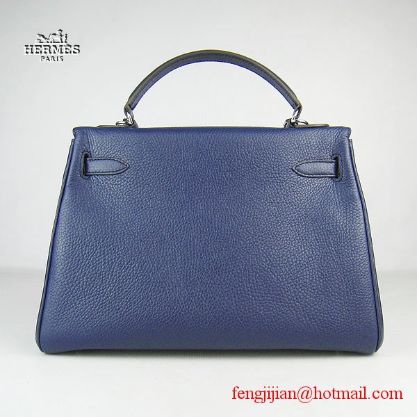 Hermes Kelly 32cm Togo Leather Bag Dark Blue 6108 Silver Hardware