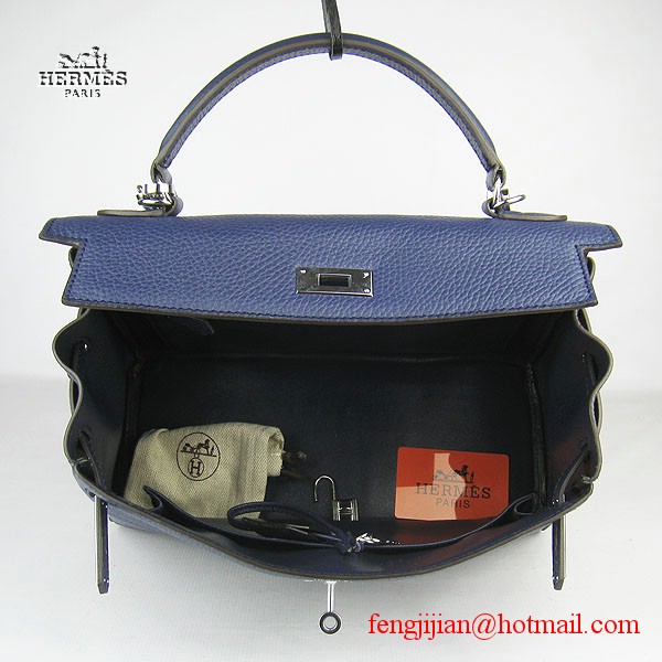 Hermes Kelly 32cm Togo Leather Bag Dark Blue 6108 Silver Hardware