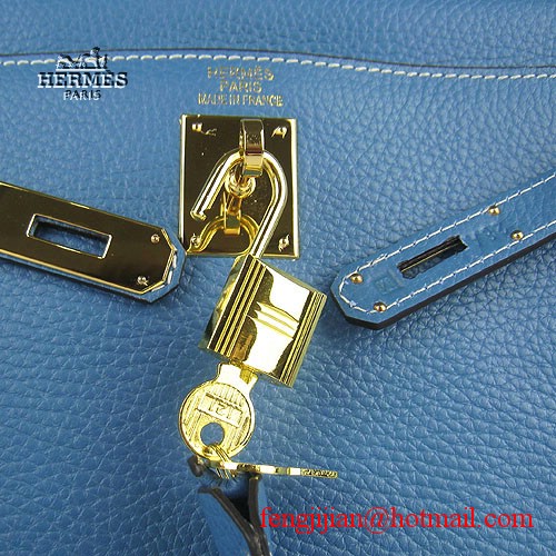 Hermes Kelly 32cm Togo Leather Bag Blue 6108 Gold Hardware