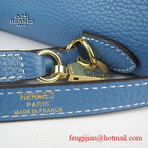 Hermes Kelly 32cm Togo Leather Bag Blue 6108 Gold Hardware