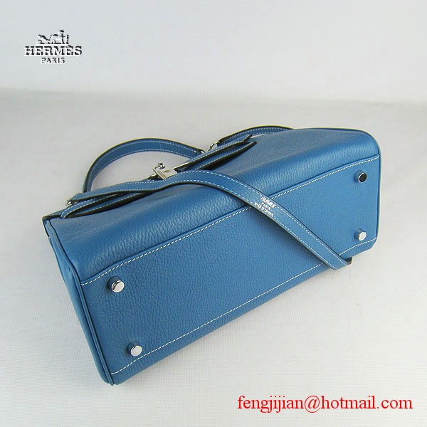 Hermes Kelly 32cm Togo Leather Bag Blue 6108 Silver Hardware