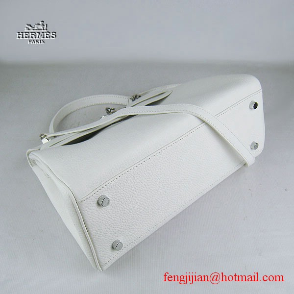 Hermes Kelly 32cm Togo Leather Bag White 6108 Silver Hardware