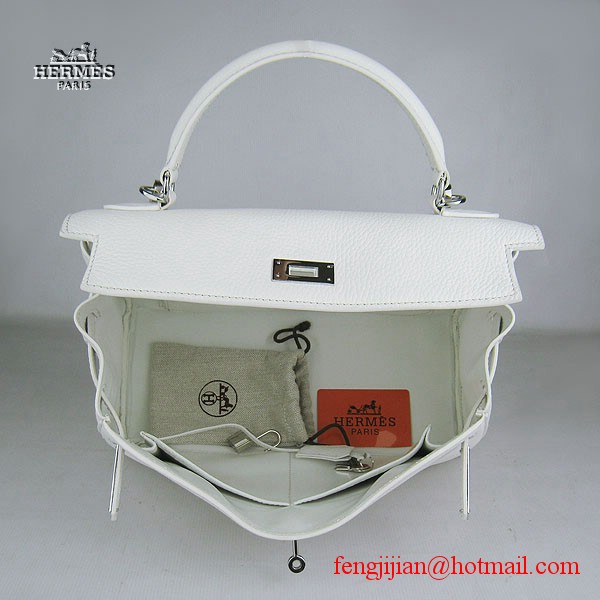 Hermes Kelly 32cm Togo Leather Bag White 6108 Silver Hardware