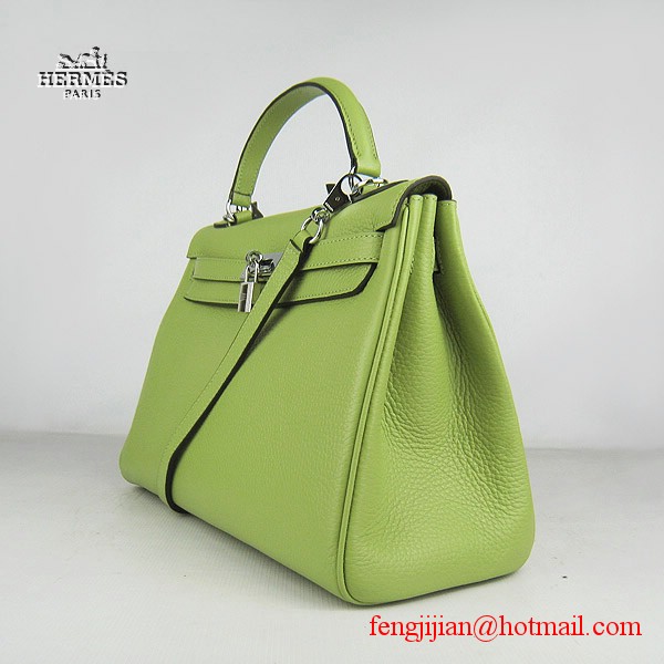 Hermes Kelly 32cm Togo Leather Bag Green 6108 Silver Hardware