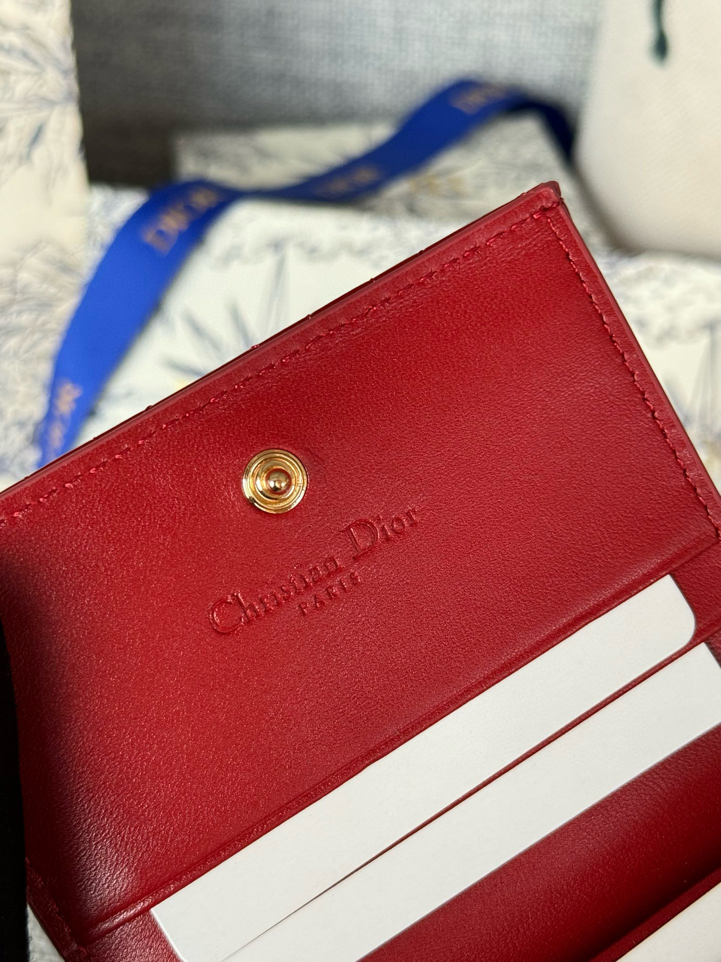 Mini lady Dior gardenia wallet Cherry red Patent Cannage Calfskin D50910 Mini lady Dior gardenia wallet Cherry red Patent Cannage Calfskin D50910
