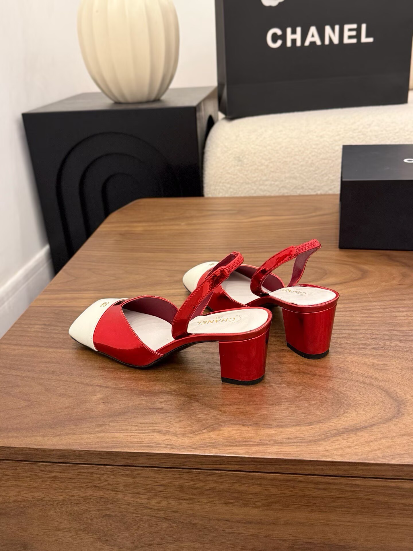 Chanel Pumps Lambskin heel G47189 White&Red